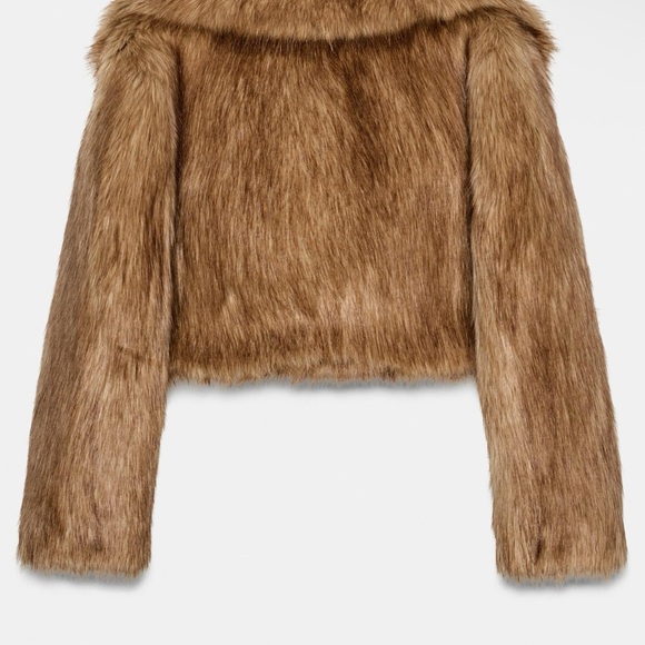 Zara Women's golden tan Brown Faux Fur Coat Sz M - Picture 9 of 11